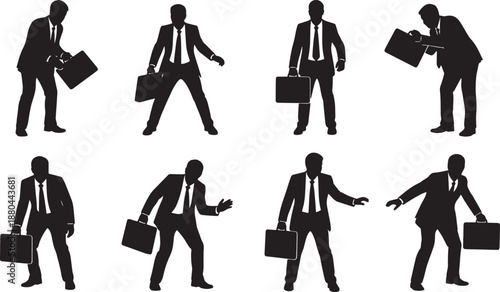 Black Solid Businessman Glasses Silhouettes Set of Six on White Background