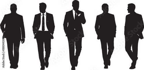 Black Solid Businessman Catching Silhouettes Set of Six on White Background