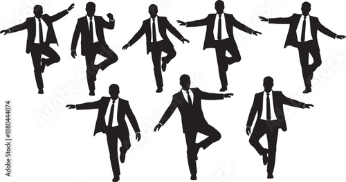 Black Solid Businessman Card Silhouettes Set of Six on White Background