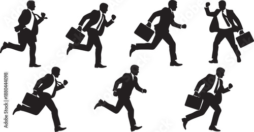 Black Solid Business Discussion Silhouettes Set of Six on White Background