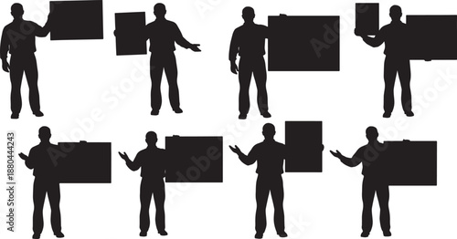 Black Solid Businessman Signboard Silhouettes Set of Six on White Background