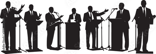 Black Solid Businessman Award Silhouettes Set of Six on White Background