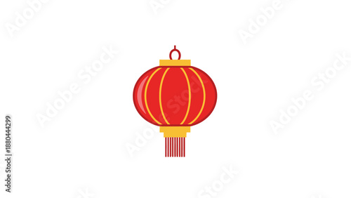 Traditional Chinese Red Lantern Hanging with Tassel - Isolated on White Background