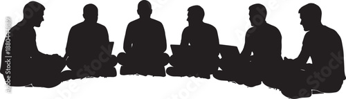 Black Solid Businessman Floor Silhouettes Set of Six on White Background