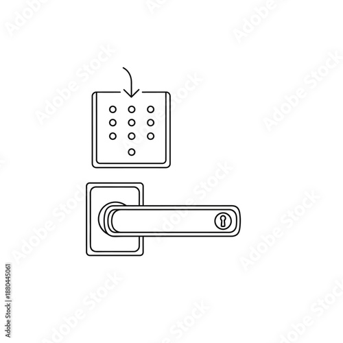 Smart Door Lock System Vector Icon. Modern Digital Entry Keypad and Handle Line Art for Home Security, Access Control, and Automation Technology.