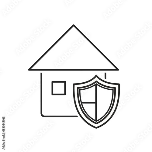 Home Insurance Icon: Property Protection Symbol with House and Shield. Security, Safety, and Real Estate Coverage Vector Line Art