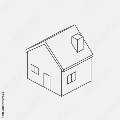 Isometric House Line Drawing Icon. Minimalist Outline of a Home, Property, or Residence Symbol. Architectural Real Estate Concept Vector Illustration.