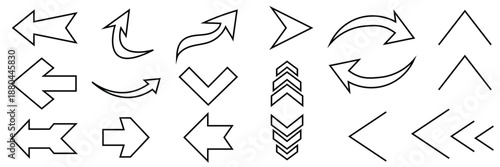  Arrow Direction Icons Collection. Large set of red directional arrow icons in various styles, ideal for navigation, interface design, infographics, and visual guidance concepts.

