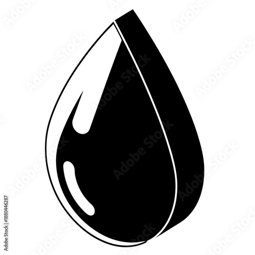 Minimal Black and White Water Drop Icon in Flat Vector Style Isolated on White Background