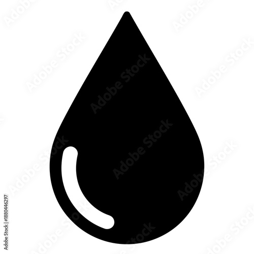 Minimal Black and White Water Drop Icon in Flat Vector Style Isolated on White Background