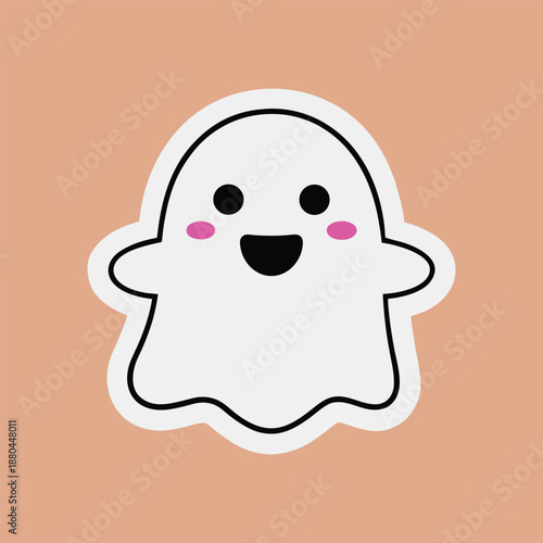 Cute Kawaii Ghost Illustration with Happy Smiling Face, Funny Halloween Character Vector Graphic