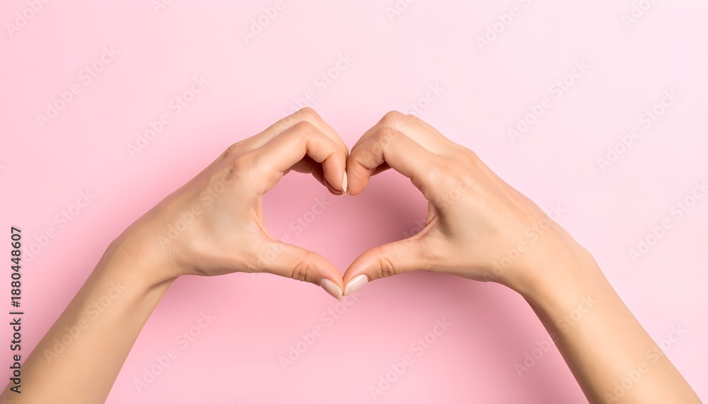 Fototapeta premium Love Concept with Heart Hands on Pink Background for Valentine and Relationship Themes