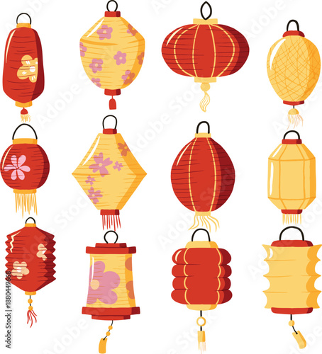 Lantern vector set chinese new year for background design of vector ilustration. Horizontal poster, flyer, greeting card, website header