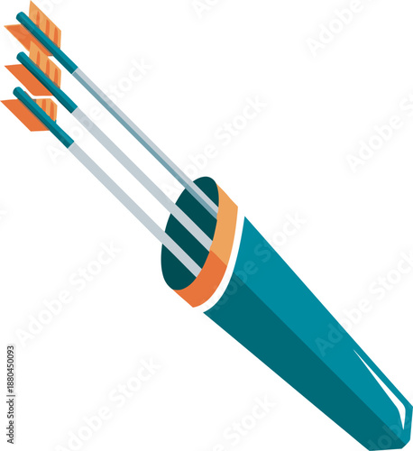 Professional archery quiver vector featuring three arrows with orange fletching. Sleek teal and orange flat design ideal for sports branding, tournament logos, and hunting graphics. Scalable asset.