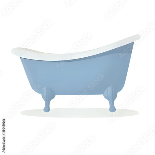 A light blue vintage bathtub with white interior, viewed from the front, standing alone on a plain surface, depicted in a digital illustration, referencing 400.svg