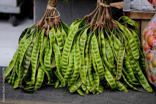 Принти на полотні Bunch of freshly harvested stinky beans in Indonesian wet market