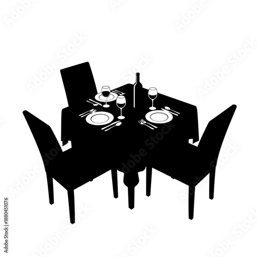 a table set for two people with wine glasses