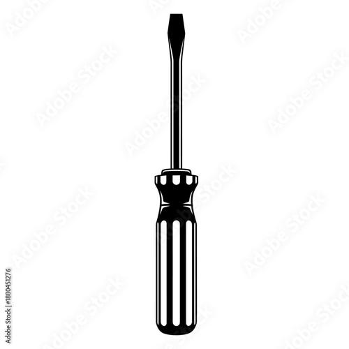 a black screwdriver with a flathead on a white background