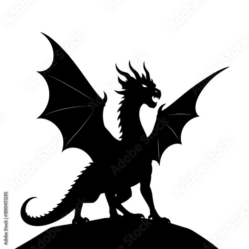 a black silhouette of a dragon on a hill