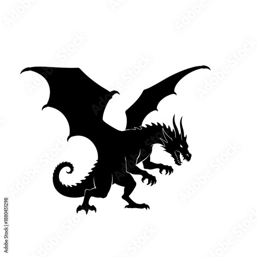 a black silhouette of a dragon with wings spread