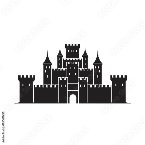 A striking black silhouette of a medieval castle with multiple towers