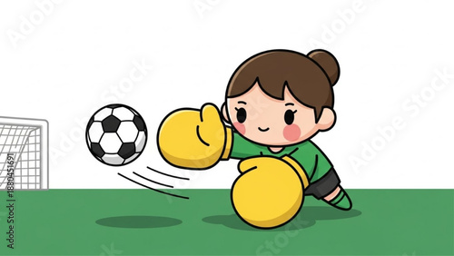 Chibi goalkeeper catching soccer ball