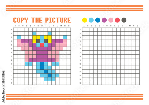 Copy the picture grid drawing worksheet for kids. Pixel art sugar glider