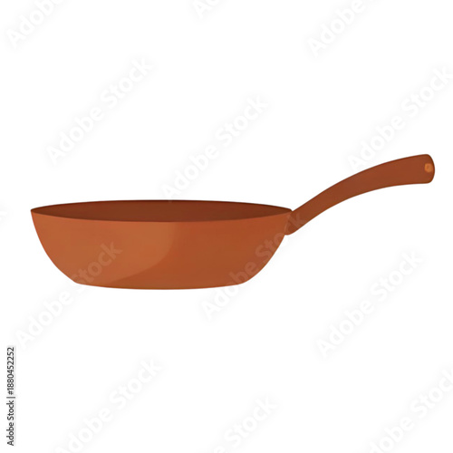 Illustration of a copper frying pan with handle on a plain background from a straight viewpoint