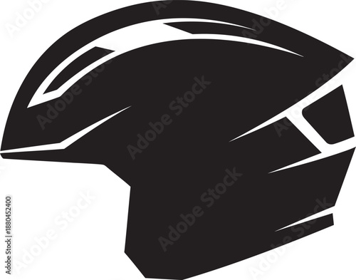 Professional black bicycle helmet vector icon featuring an aerodynamic silhouette and ventilation details. High-quality flat design for cycling safety branding, race logos, and outdoor sports graphics