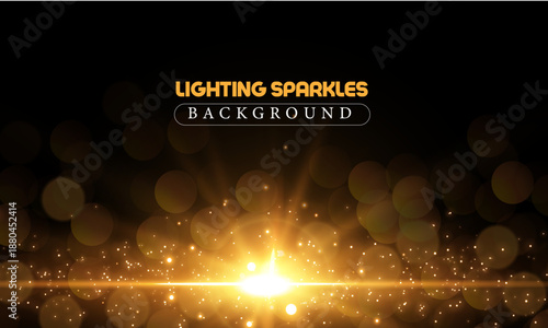 Lighting sparkles realistic flares. Glowing effects. Golden sparkles flares. Gold dust light bokeh. Christmas glowing bokeh and glitter overlay texture from bottom