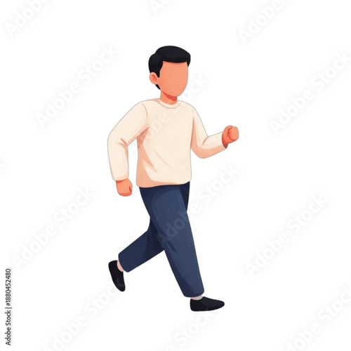 Man walking with faceless illustration.