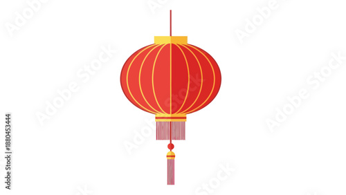 Traditional Chinese Red Lantern Hanging Isolated on White Background, Festive Decoration Element