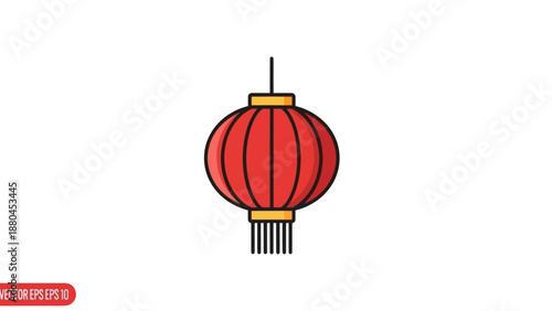 Red Chinese Lantern with Tassel Isolated on White Background, Vector Illustration