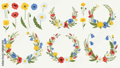 Collection of Wildflower Wreaths and Elements.