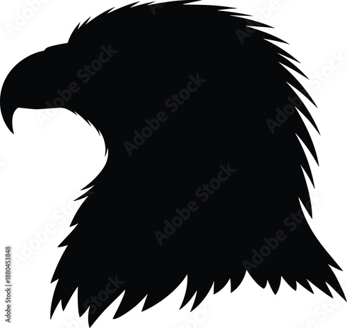 Eagle head silhouette side view, powerful bird of prey symbol icon isolated on white background black vector illustration