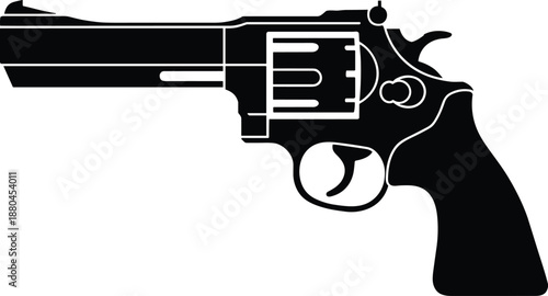 revolver, gun, handgun, weapon, firearm, silhouette, pistol, security, defense, crime, danger, violence, metal, black, object, isolated, white, background, vector, illustration
