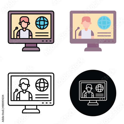 Computer, Tv, Digital News Broadcast Press Freedom Icon, Suitable For Mobile Apps, Web Apps And Print Media. Multiple Style Icons, 