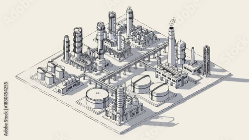 Industrial Oil Refinery Complex Isometric Illustration.