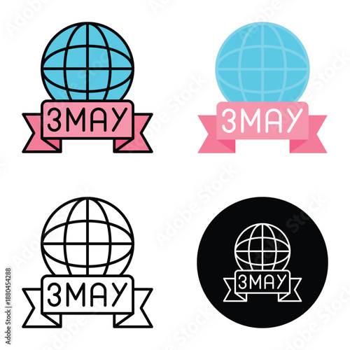 World Press Freedom Day Global Emblem Icon, Suitable For Mobile Apps, Web Apps And Print Media. Multiple Style Icons, 