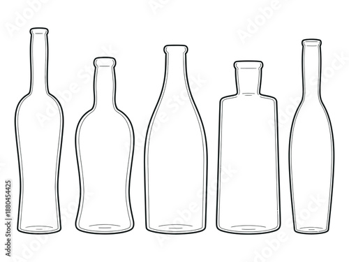 Glass bottle minimal line sketch, vector outline illustration, hand-drawn bottle graphic, minimal linear design, packaging icon, editable, isolated, beverage container, clean vector illustration