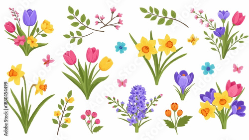 Spring Flowers Collection Botanical Elements.