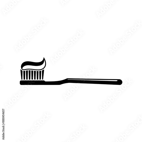 Simple black and white illustration of a toothbrush with toothpaste