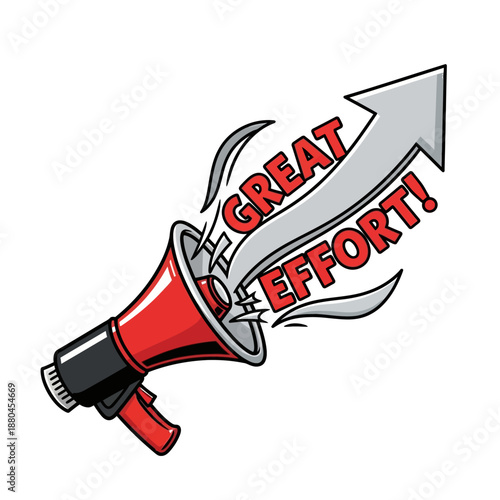 A megaphone announces great effort with a blade like visual design