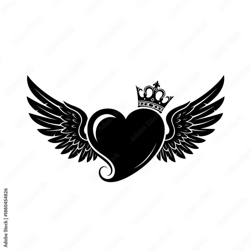 Obraz premium A black heart with wings and a crown a symbol of love and royalty