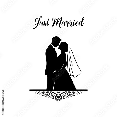 Silhouette of a newlywed couple sharing a romantic kiss celebrating their wedding