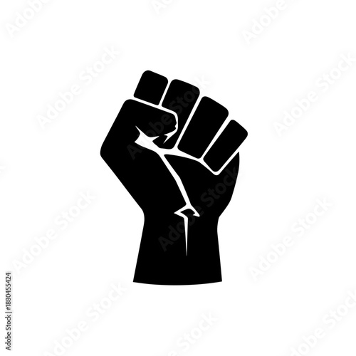 A stark black silhouette depicting a raised clenched fist symbol