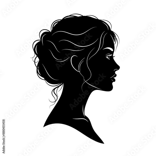 Elegant silhouette of a woman s face and loosely styled updo hairstyle