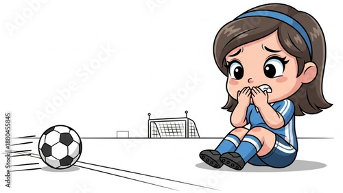 Sad girl sitting on grass after losing game