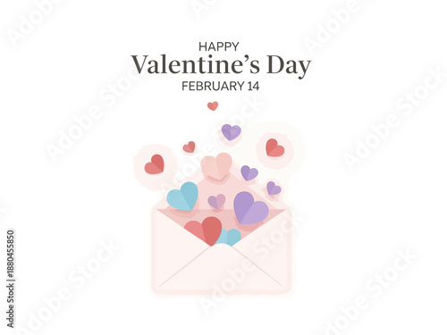 Happy Valentine's Day with a heart-filled envelope and floating hearts