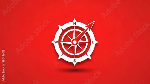 Navigation compass on red background